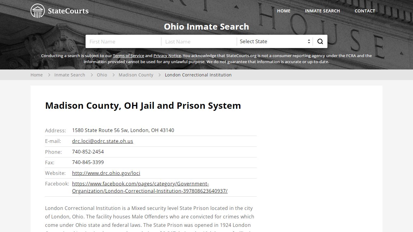 London Correctional Institution Inmate Records Search ...