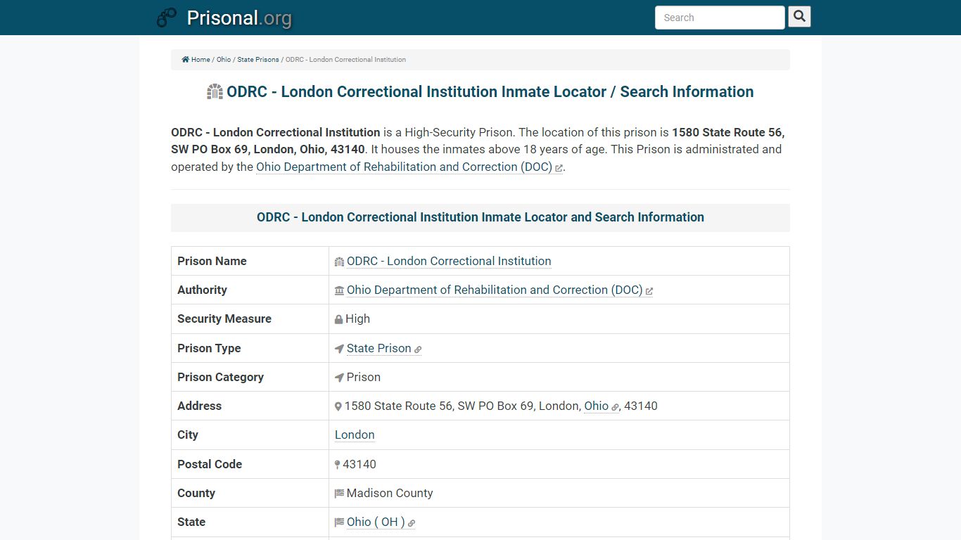 ODRC - London Correctional Institution-Inmate Locator ...
